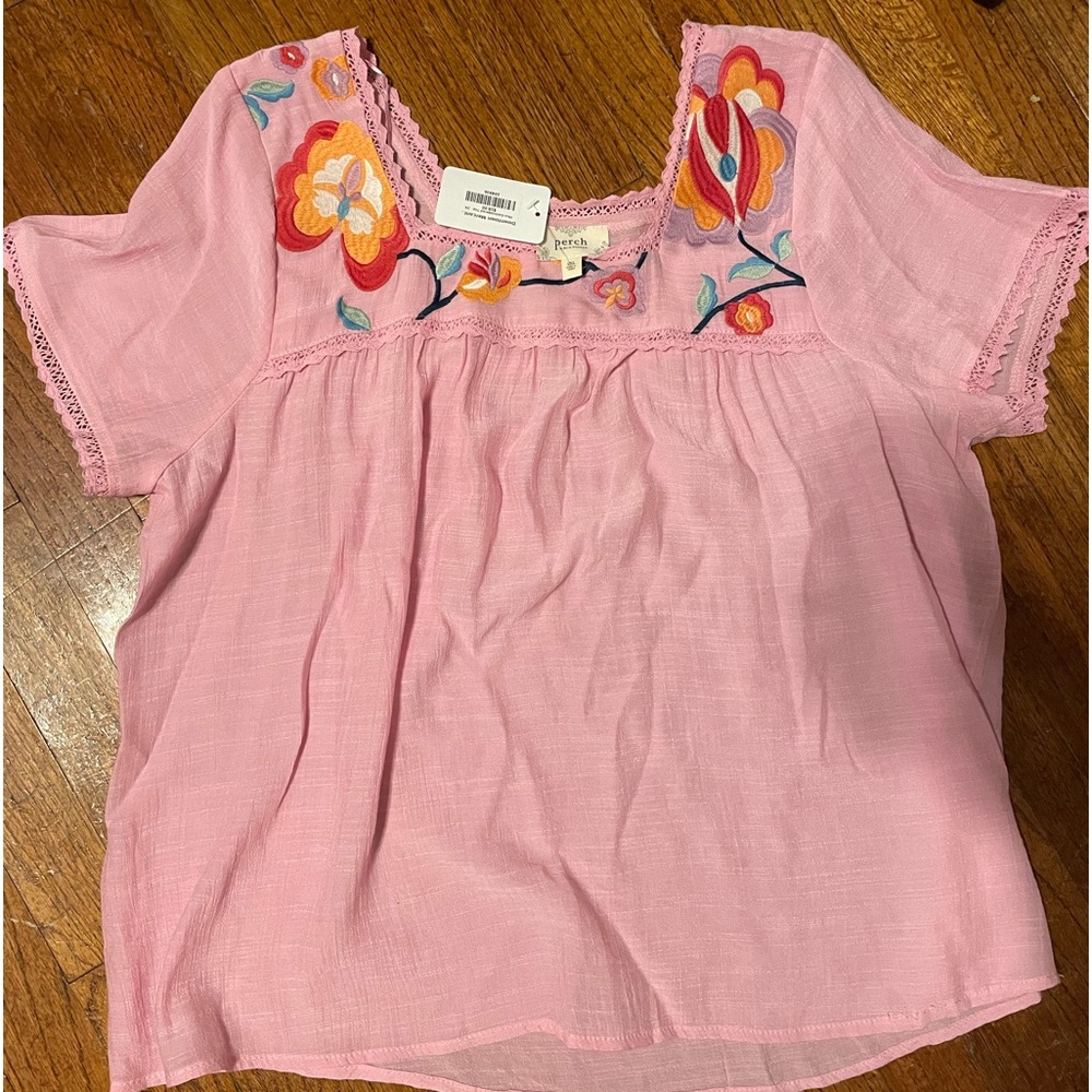 NWT, Perch by Blu Pepper, women’s 2X top, pink with embroidery